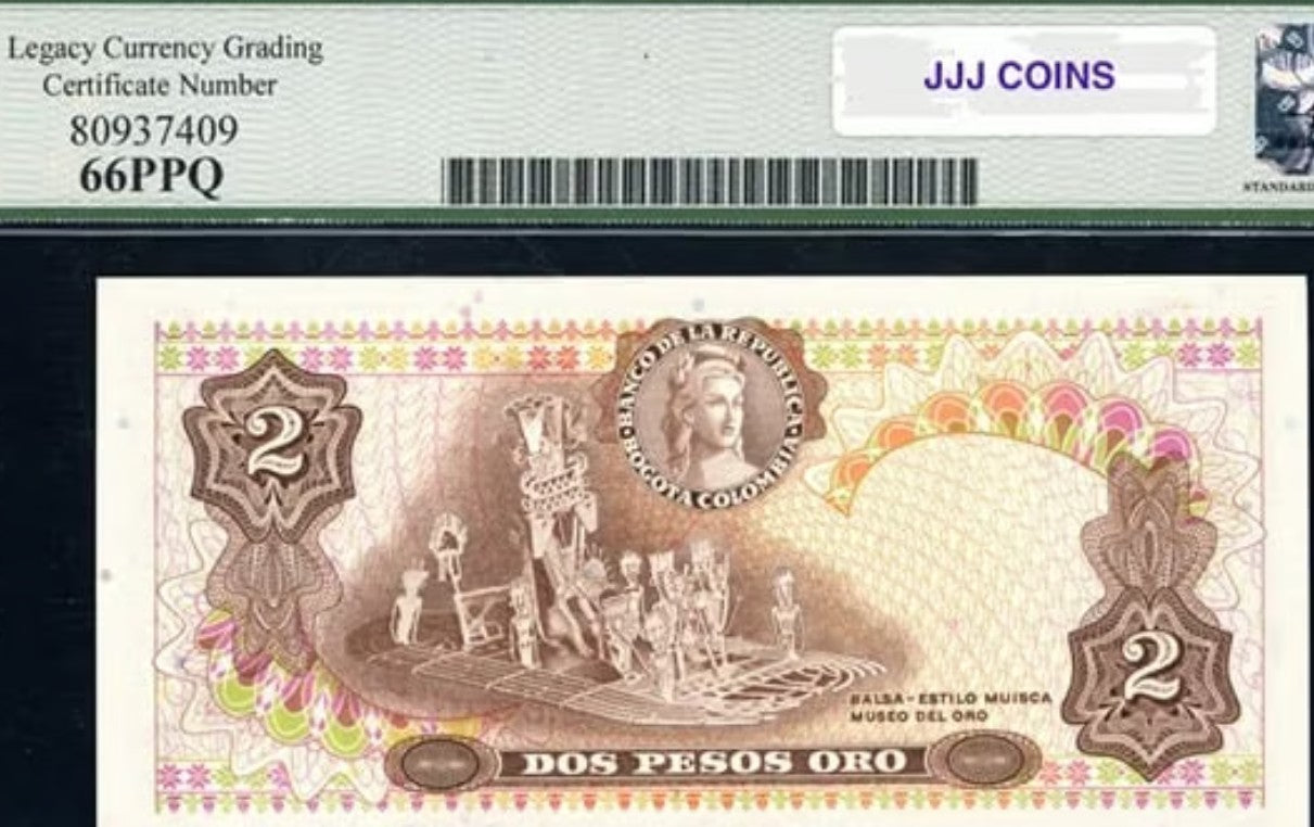 1973 2 Pesos Oro Banco de la Republica Columbia Legacy Gem New 66 PPQ