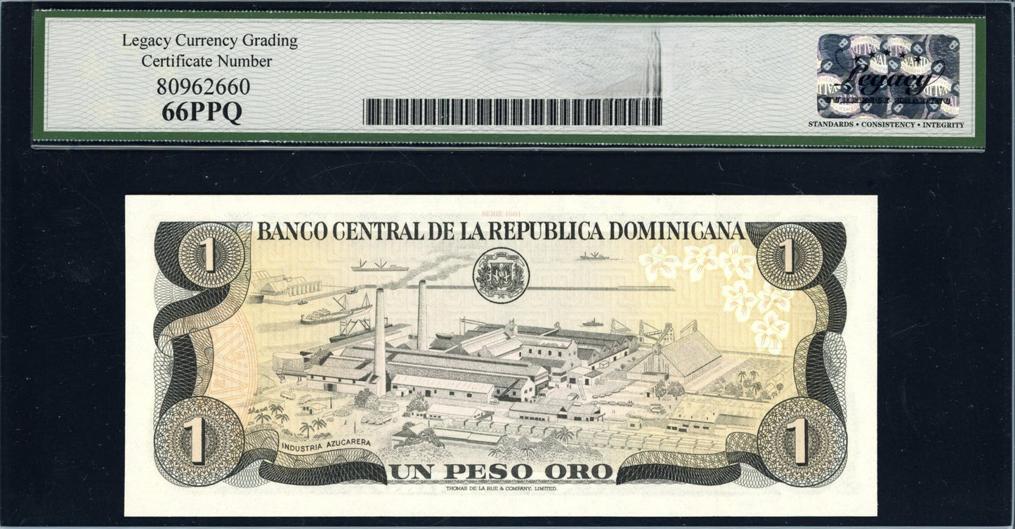 1981 - 1 Peso Oro Banco Central Note Dominican Republic Legacy Gem New 66 PPQ