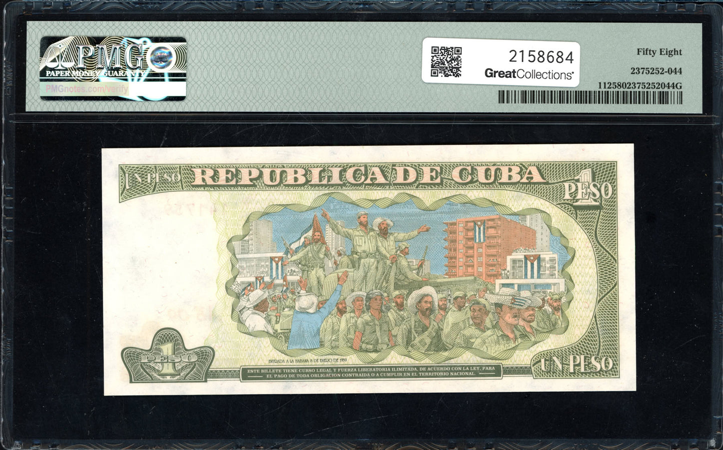 1995 One Peso Banco Nacional de Cuba PMG Choice AU 58