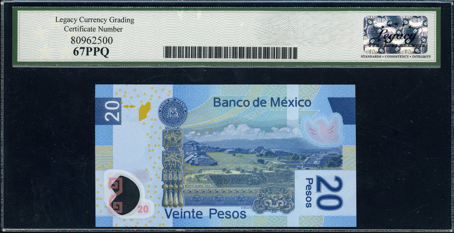 2006 20 Pesos Banco de Mexico Note BIG GRADE! Legacy Superb Gem New 67 PPQ