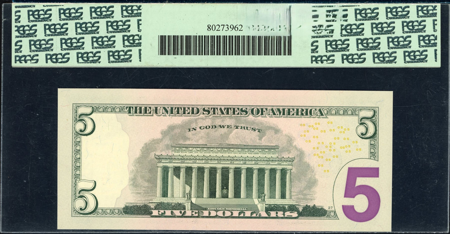 2006 $5 Fed. Reserve Note *Low Serial Number* / Early Birth Year! PCGS 64PPQ