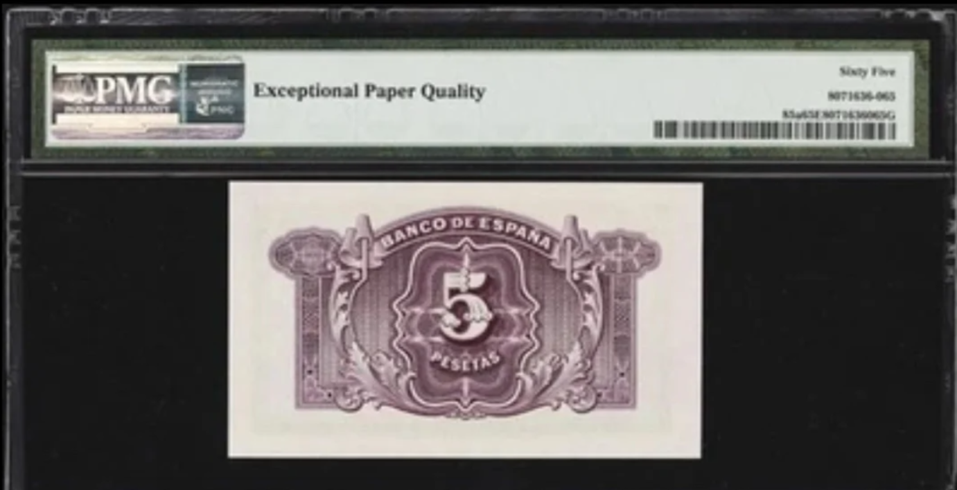 1935 Spain, Banco de Espana 5 Pesetas PMG 65EPQ
