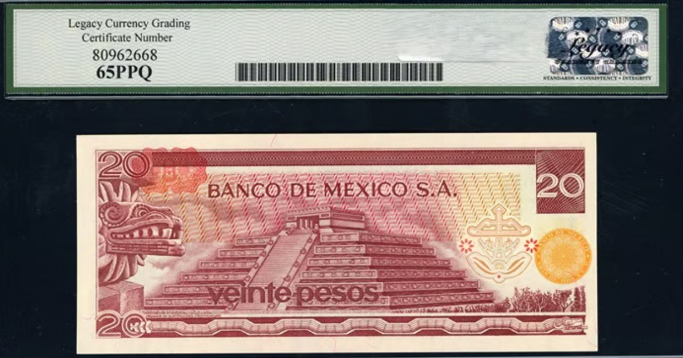 1977 20 Pesos Banco de Mexico Note Legacy Gem New 65 PPQ
