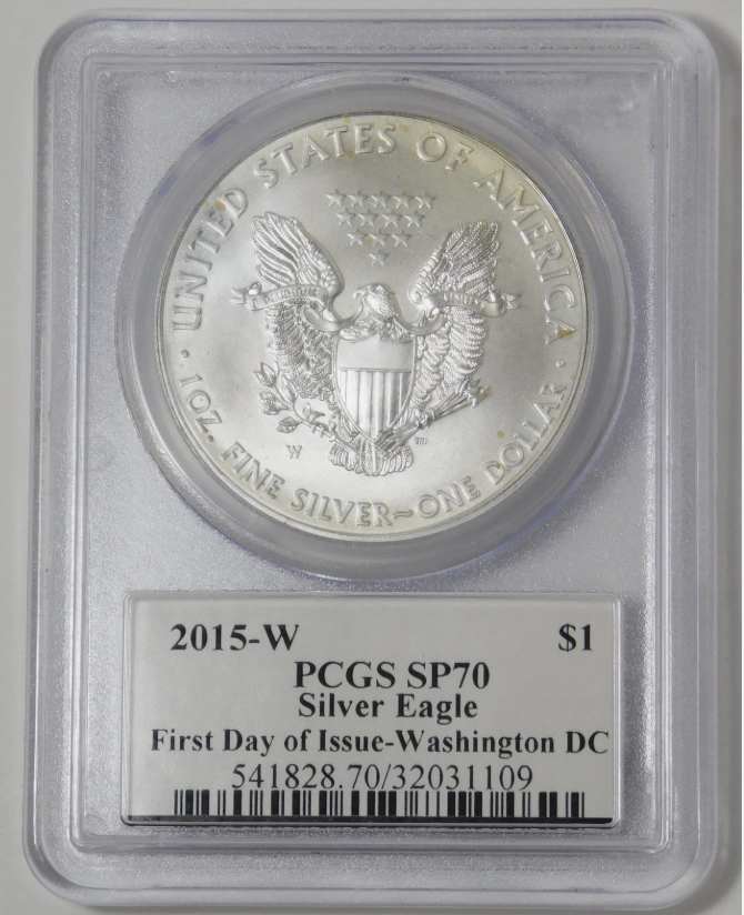 2015-W "Burnished" Silver Eagle First Day of Issue - Washington D.C. PCGS SP-70
