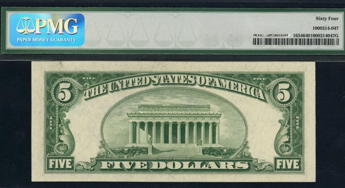 1934D $5 Silver Certificate Note Clark / Snyder PMG Choice Uncirculated 64