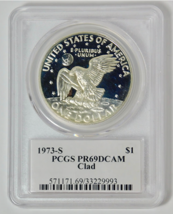 1973-S Eisenhower "Ike" Dollar PCGS Gem Proof 69 DCAM David Hall Signed