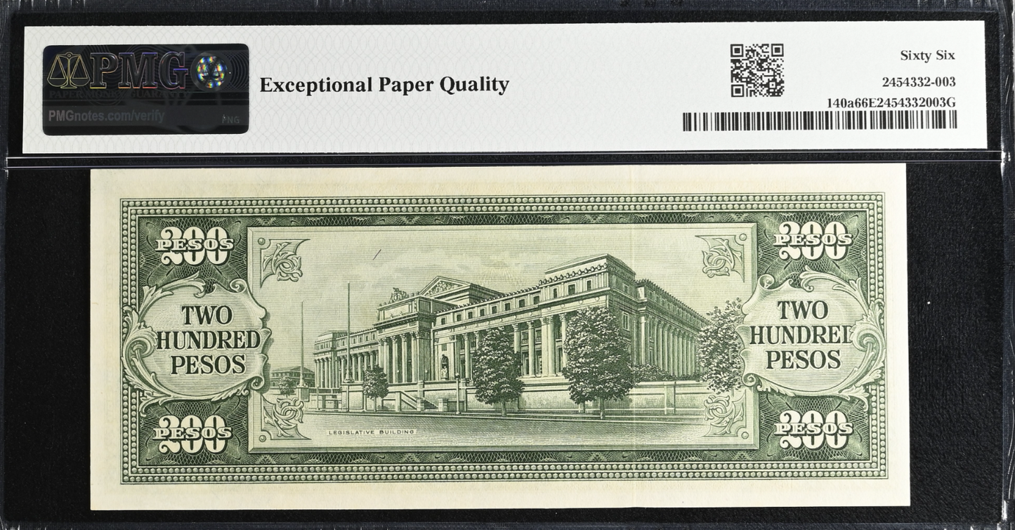 1949 Philippines, Central Bank, 200 Pesos PMG Gem Unc 66EPQ
