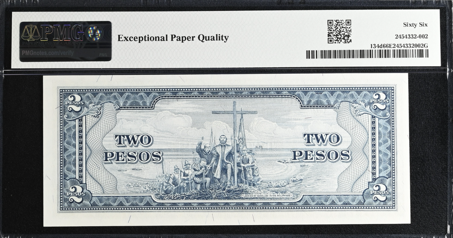 1949 Philippines, Central Bank, 2 Pesos PMG Gem Unc 66EPQ