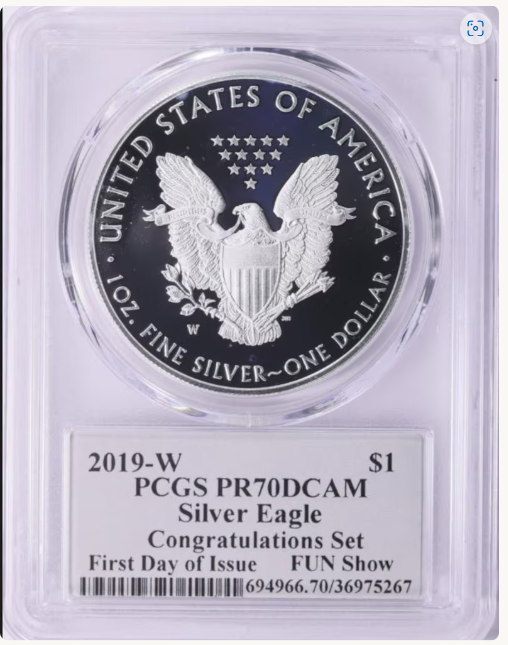2019-W Silver Eagle First Day of Issue = FUN Show PCGS Proof-70 DCAM