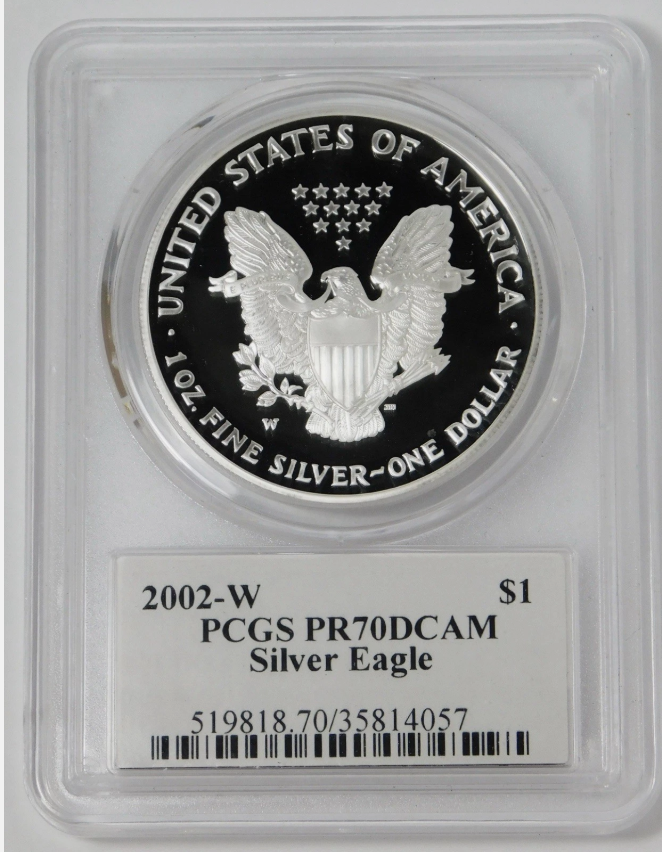 2002-W Silver Eagle Top Grade! PCGS Proof-70 DCAM Mercanti Signed - Flag Label)