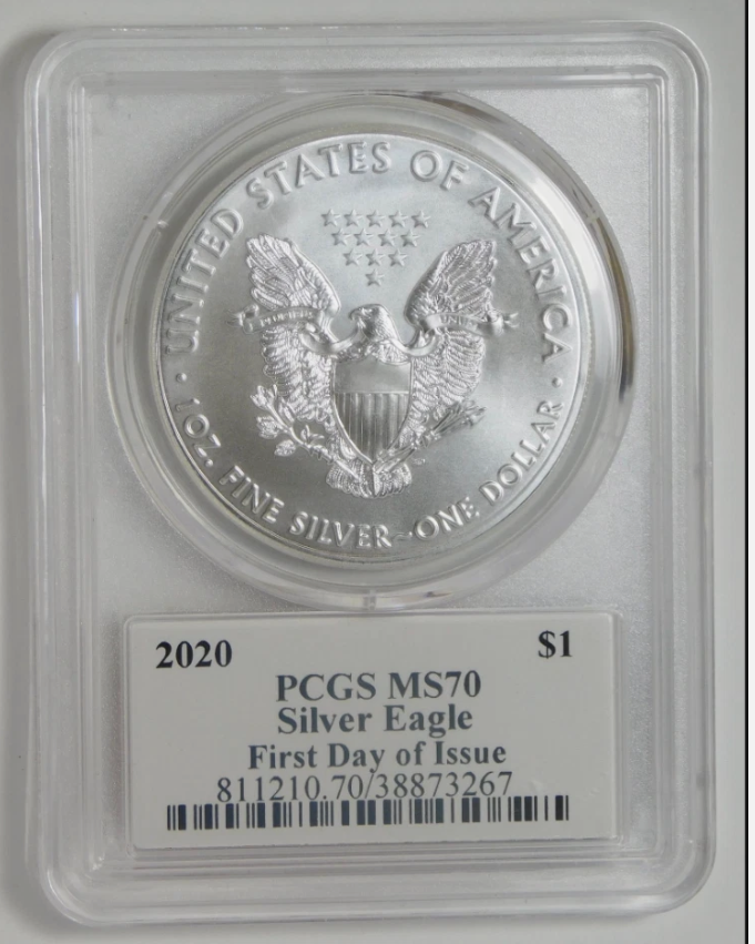 2020 American Silver Eagle First Day Issue. Top Grade! PCGS MS-70