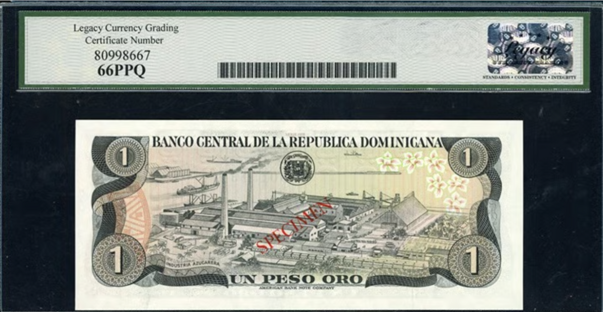 1978 1 Peso Oro Banco Central Dominican Rep. "Collectors Series Specimen" 66PPQ