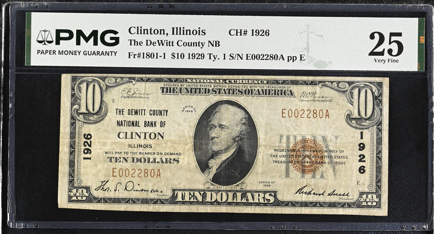 1929 National Currency DeWitt Co. Natl Bank Clinton IL PMG Very Fine 25