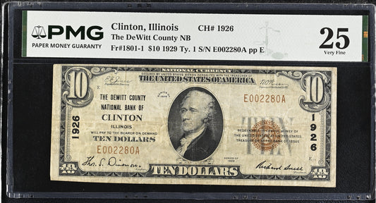 1929 National Currency DeWitt Co. Natl Bank Clinton IL PMG Very Fine 25