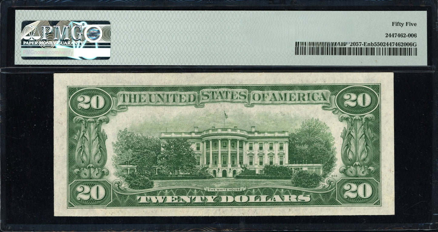 1934C $20 Federal Reserve Note "New Back Design" PMG About Unc. 55
