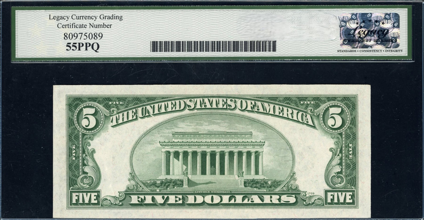 1934C $5 Federal Reserve Note "WIDE FACE" Legacy Choice About New 55 PPQ