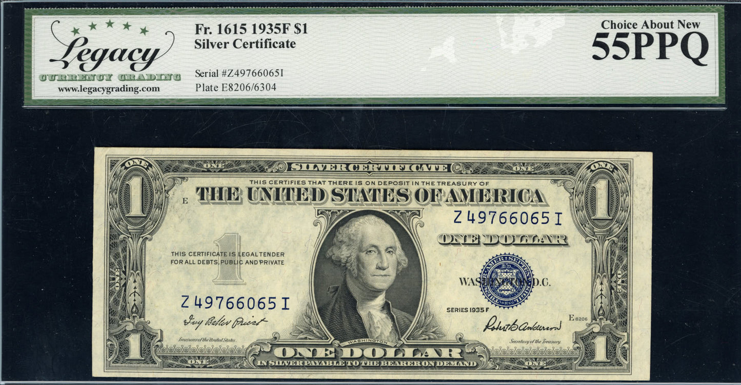 1935F $1 Silver Certificate Note "Blue Seal" Legacy Choice About New 55 PPQ