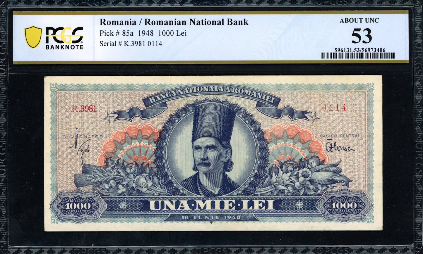 Romania 1948 1,000 Lei Romanian National Bank Note PCGS Banknote About Unc 53