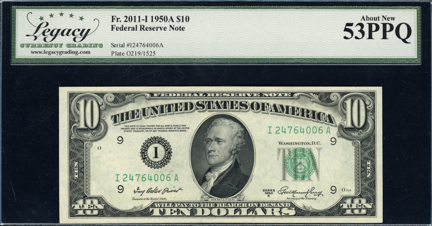 1950A $10 Federal Reserve Note Legacy About New 53 PPQ