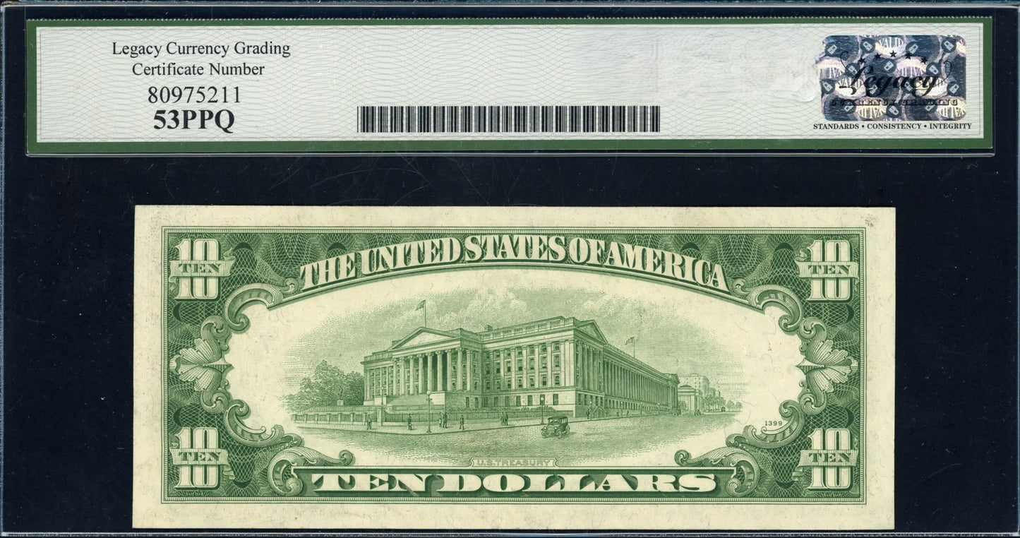1950 $10 Federal Reserve "Narrow" Note Legacy About New 53 PPQ