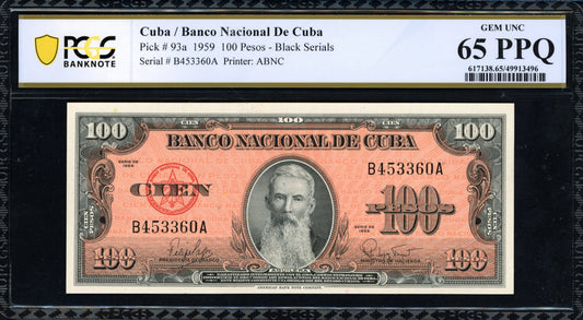 1959 100 Pesos Banco Nacional de Cuba PCGS Gem Unc  65PPQ