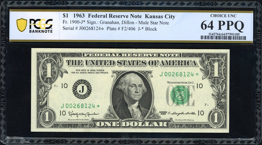 1963 Federal Reserve "Mule - Star" Note ' PCGS Choice Unc 64PPQ