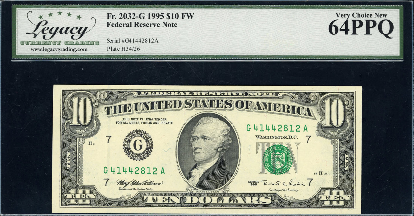 1995 $10 Chicago Federal Reserve Note Legacy Very Choice New 64PPQ