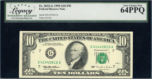 1995 $10 Chicago Federal Reserve Note Legacy Very Choice New 64PPQ