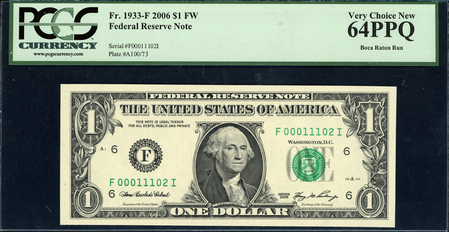 2006 $1 Atlanta Federal Reserve Note PCGS Very Choice New 64 PPQ