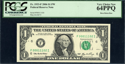2006 $1 Atlanta Federal Reserve Note PCGS Very Choice New 64 PPQ