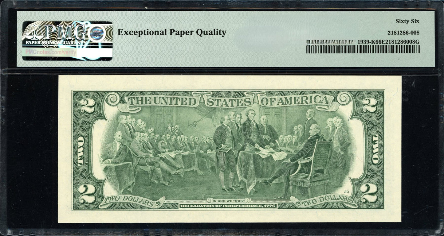 2009 $2 Federal Reserve Note "LUCKY EIGHTS" PMG Gem Uncirculated 66 EPQ