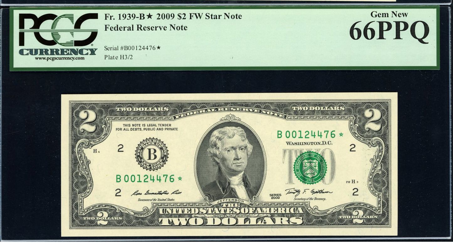 2009 $2 New York Federal Reserve "Star" Note PCGS Gem New 66PPQ