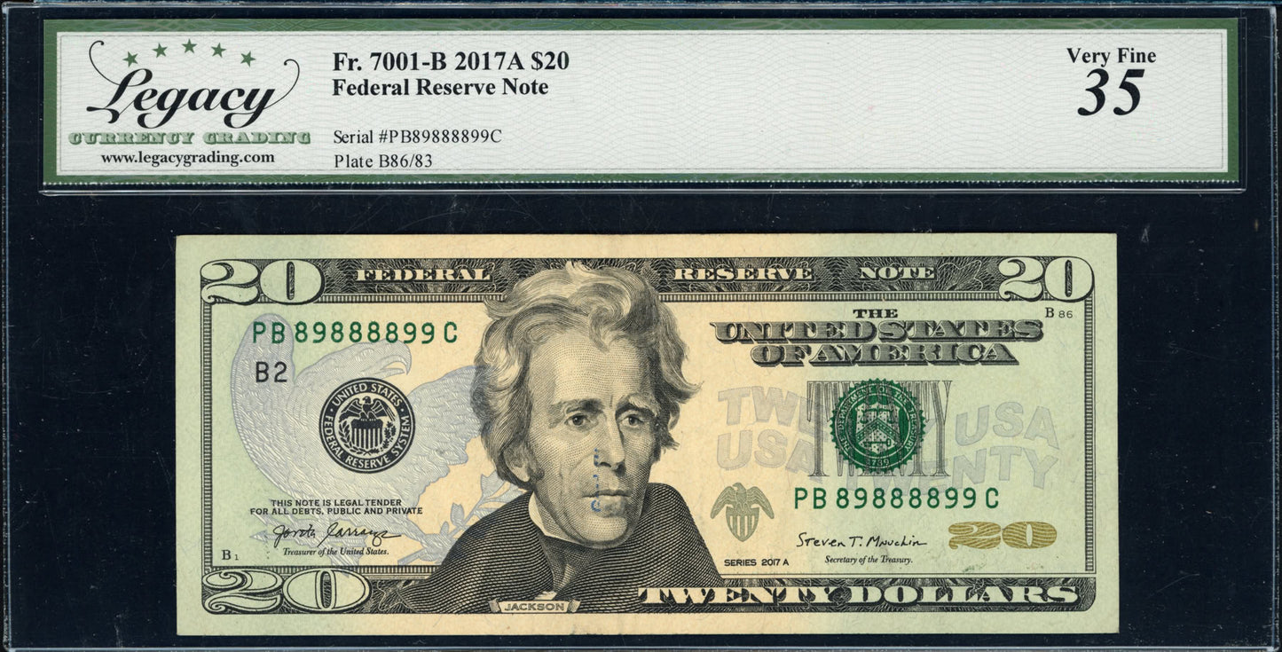 2017A Federal Reserve Note *Binary 8s and 9s Serial No's. Legacy Very Fine 35