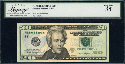 2017A Federal Reserve Note *Binary 8s and 9s Serial No's. Legacy Very Fine 35