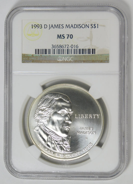 1993-D Commemorative James Madison Dollar TOP GRADE! NGC MS70