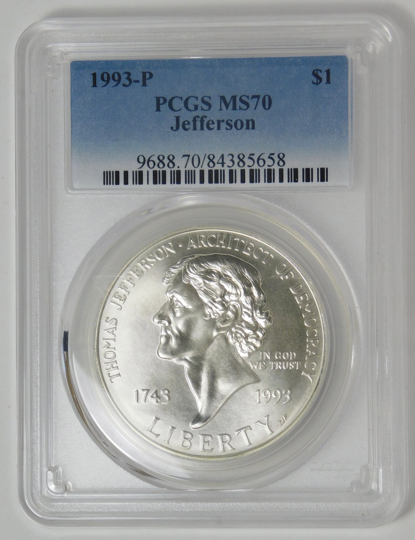 1993-P Commemorative Jefferson Silver Dollar TOP GRADE! PCGS MS70