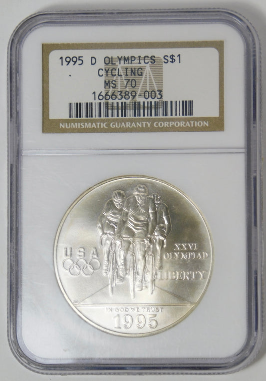 1995 D Commemorative "Olympic Cycling" Silver Dollar NGC MS70