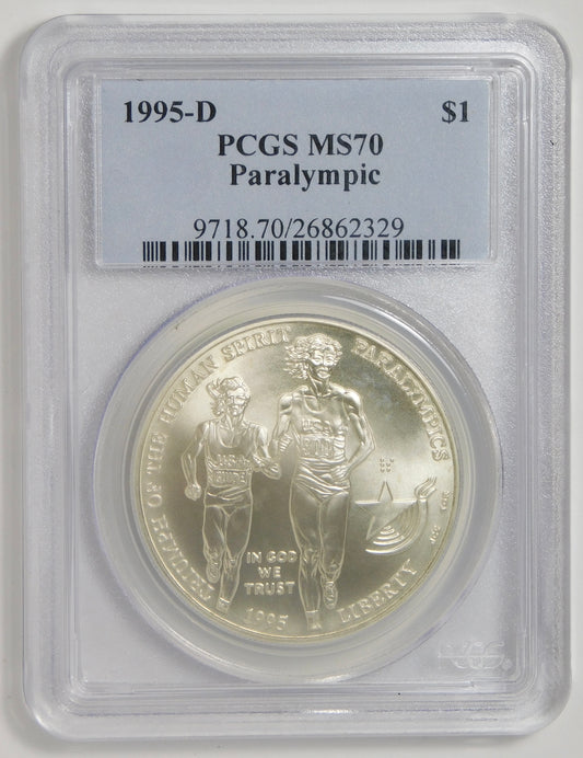 1995-D Commemorative Paralympic "Blind Runner" Silver Dollar PCGS MS-70