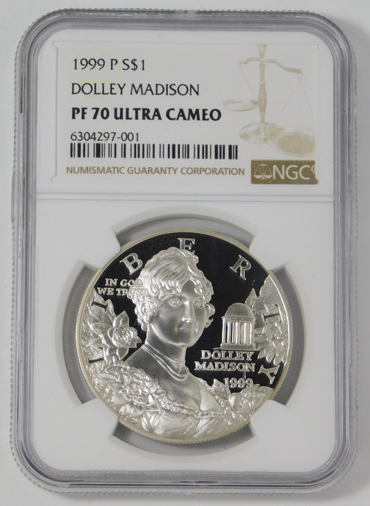 1999-P Commemorative "Dolley Madison" Silver Dollar TOP GRADE! PCGS PR70 DCAM