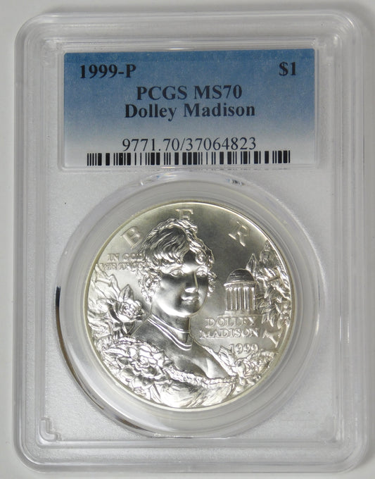 1999-P Commemorative "Dolley Madison" Silver Dollar TOP GRADE! NGC MS70