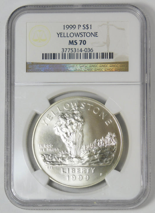 1999-P Commemorative "Yellowstone" Silver Dollar Top Grade! NGC MS-70