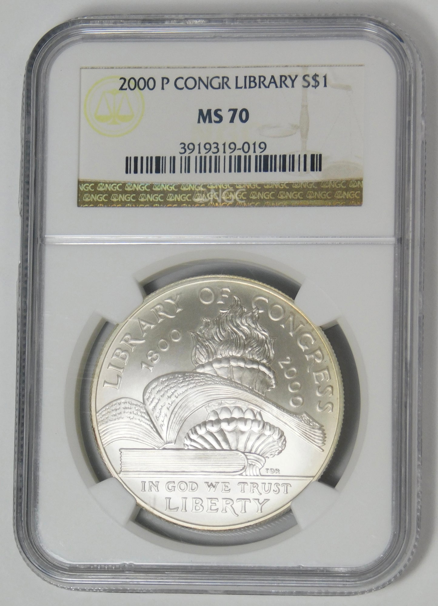 2000-P Commemorative Library of Congress Silver Dollar NGC MS 70