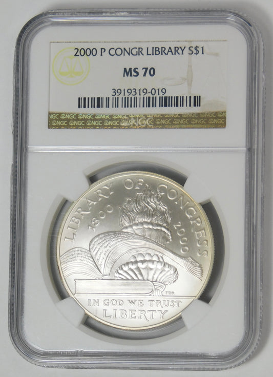 2000-P Commemorative Library of Congress Silver Dollar NGC MS 70