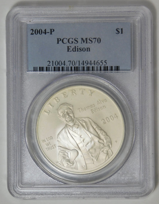 2004 P Commemorative "Thomas Edison" Silver Dollar TOP GRADE! PCGS MS70