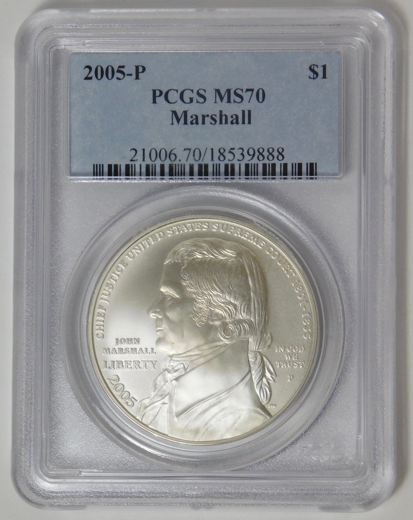 2005 P Commemorative "John Marshall" Silver Dollar Top Grade! PCGS MS70