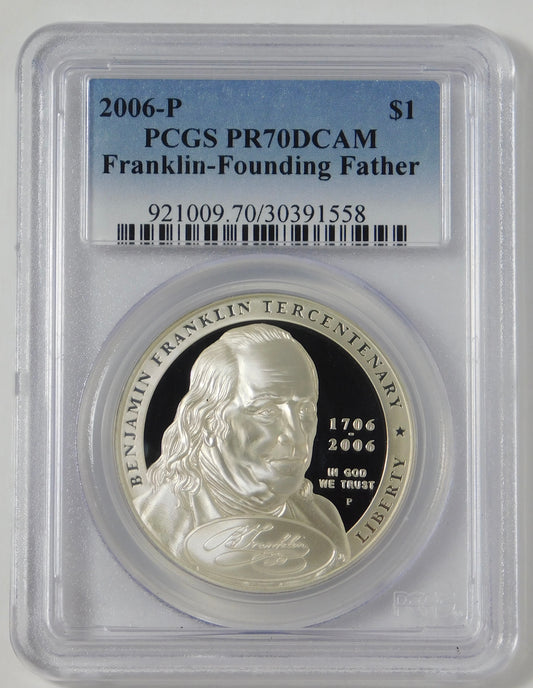 2006 P Commemorative "Franklin-Founding Father" Silver Dollar Top Grade! PCGS PR70