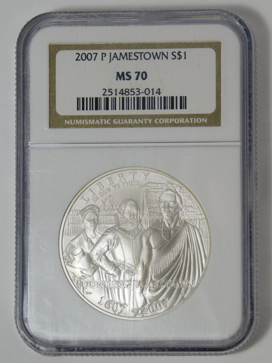 2007 P Commemorative "Jamestown" Silver Dollar Top Grade! NGC MS70