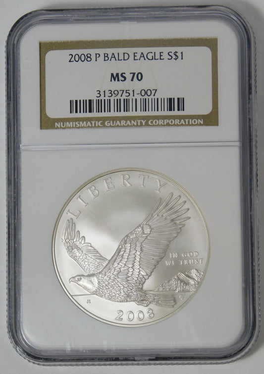2008 P Commemorative "Bald Eagle' Silver Dollar TOP GRADE! NGC MS70.
