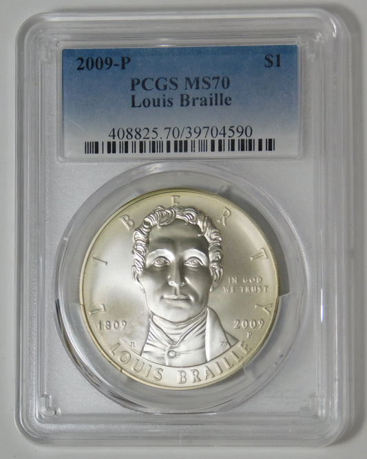 2009 P Commemorative "Louis Braille" Silver Dollar PCGS MS-70