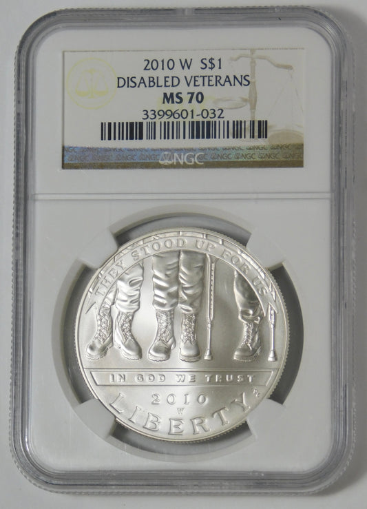 2010 W Commemorative "Disabled Veterans" Silver Dollar TOP GRADE! NGC MS70